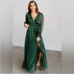 Baltic Born Emerald green Carmen shimmer open slit boho maxi dress